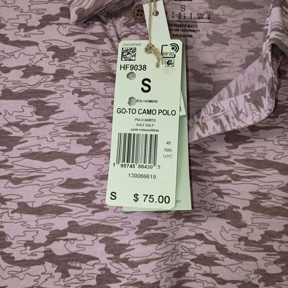 Adidas Go To Camo Print Golf Polo Mens Small Stretch Short Sleeves Quiet Crimson - Picture 3 of 8